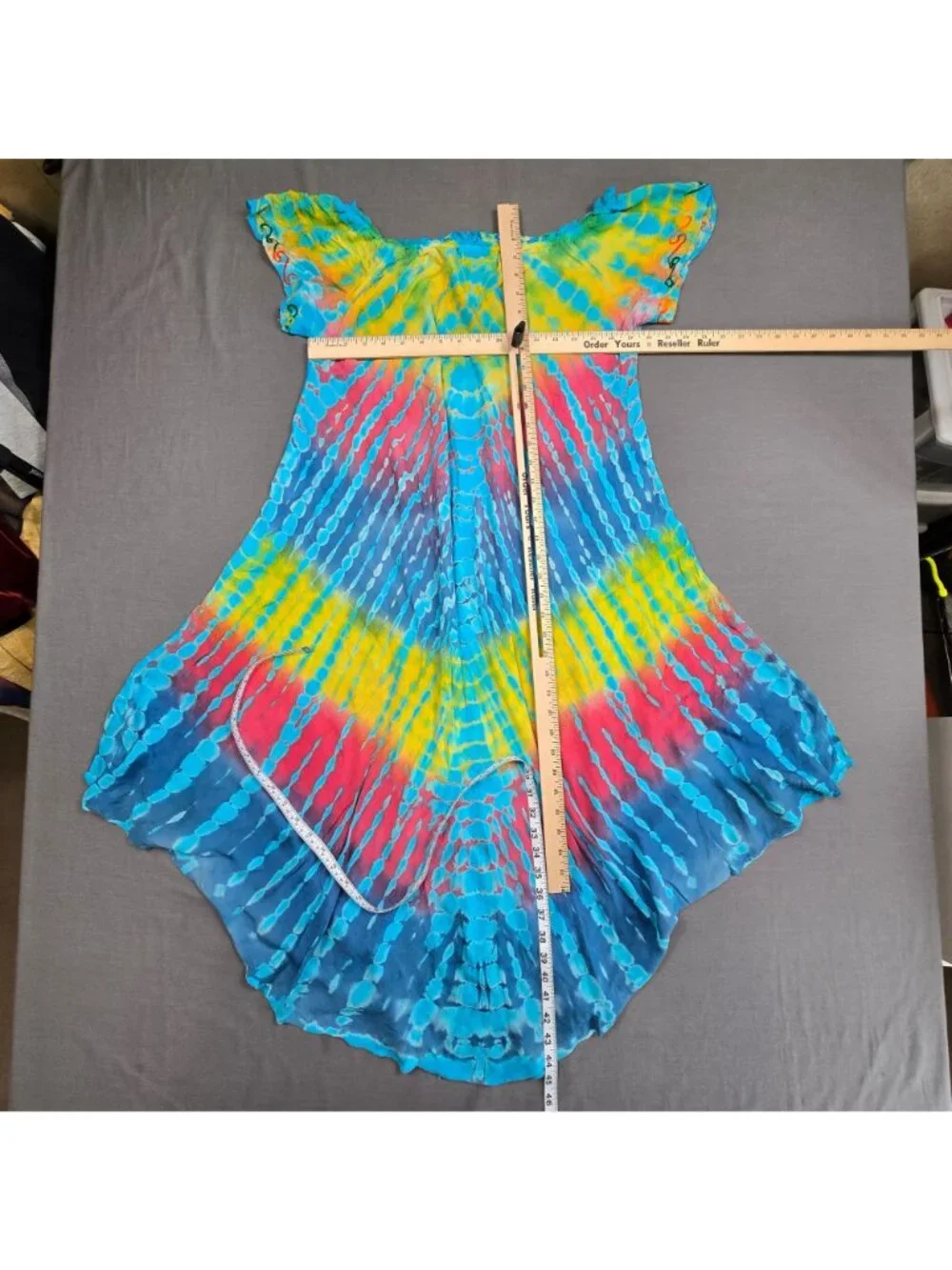 Ace Fashion L Flowy Tie-Dye Rayon Boho Dress Multicolor Short Sleeve Festival - Picture 5 of 5